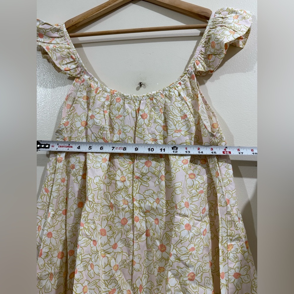 Piyama High-Low Floral Ruffle Strap Dress - Cream with Pink & Green - Picture 6 of 9